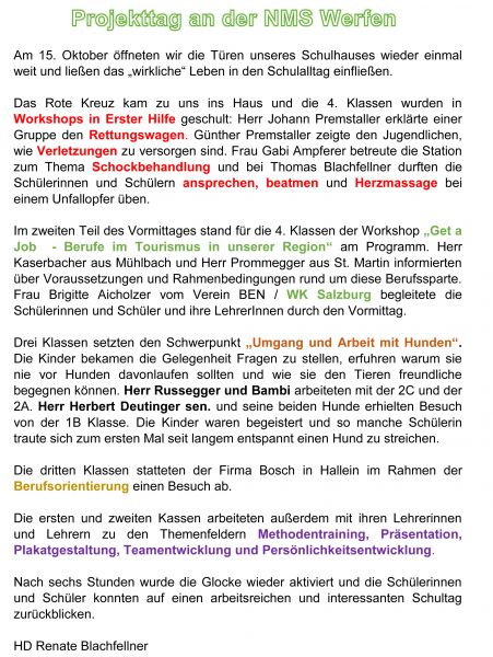 Projekttag an der NMS Werfen