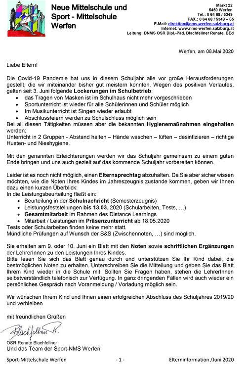 elternbrief zum ortsungebundenen 2.elternsprechtag 19 20